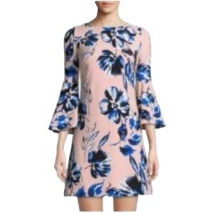 Eliza J Printed BELL sleeve dress soft pink and light blue FLROAL size 10